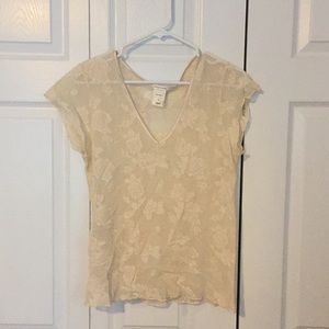Old Navy Cream Sheer Rose Pattern Top